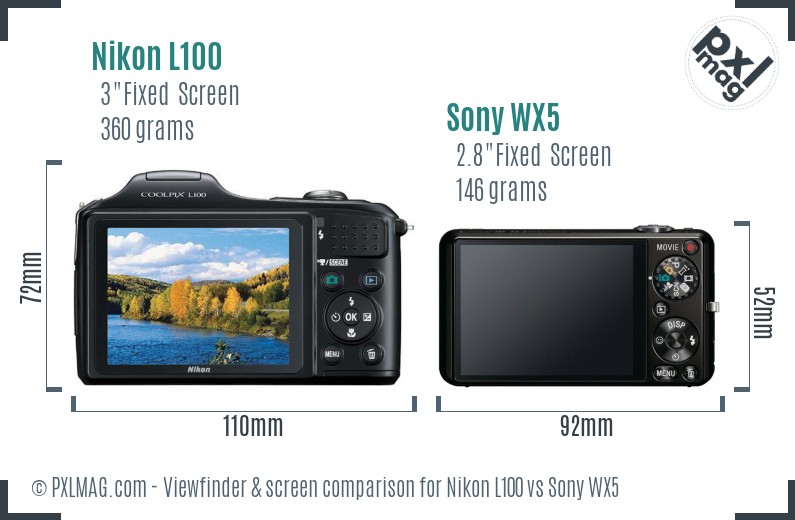 Nikon L100 vs Sony WX5 Screen and Viewfinder comparison