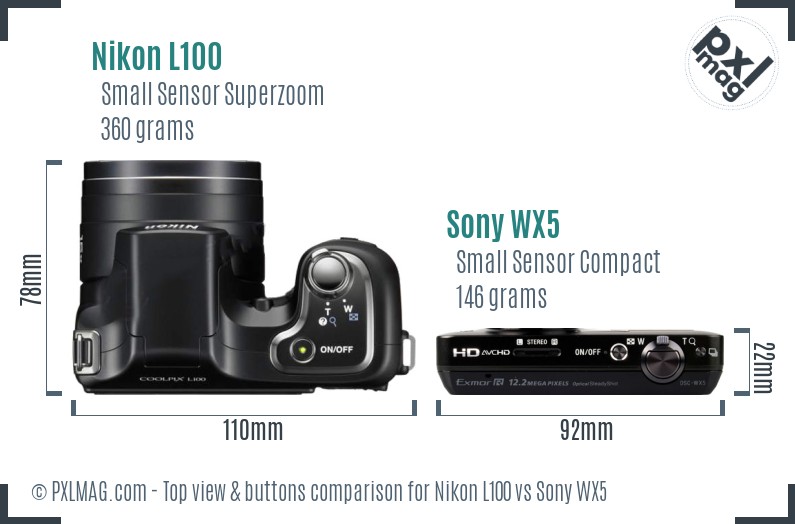 Nikon L100 vs Sony WX5 top view buttons comparison