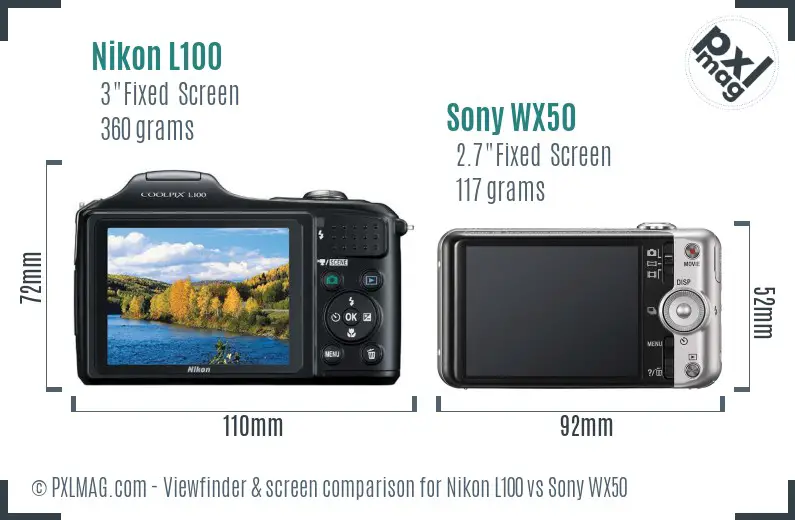 Nikon L100 vs Sony WX50 Screen and Viewfinder comparison