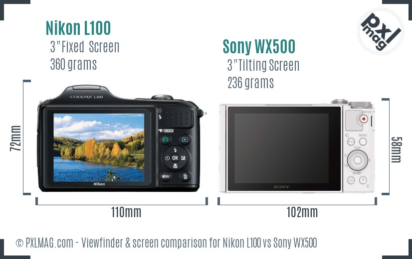 Nikon L100 vs Sony WX500 Screen and Viewfinder comparison