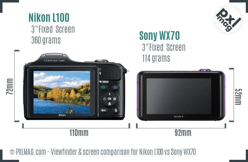 Nikon L100 vs Sony WX70 Screen and Viewfinder comparison