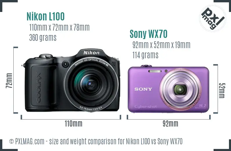 Nikon L100 vs Sony WX70 size comparison