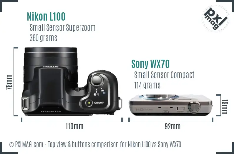 Nikon L100 vs Sony WX70 top view buttons comparison