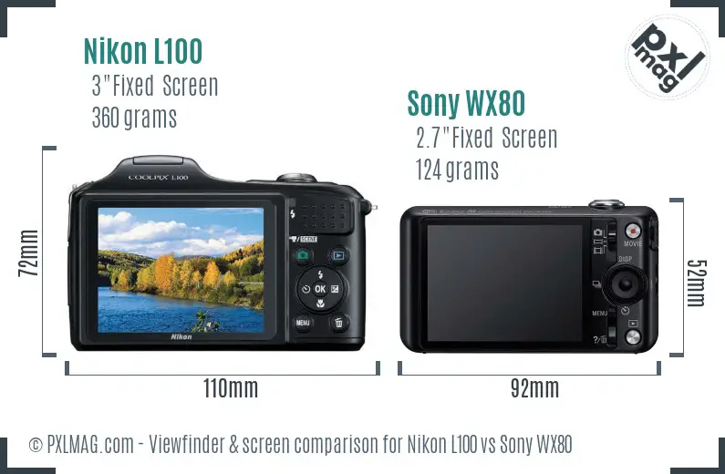 Nikon L100 vs Sony WX80 Screen and Viewfinder comparison