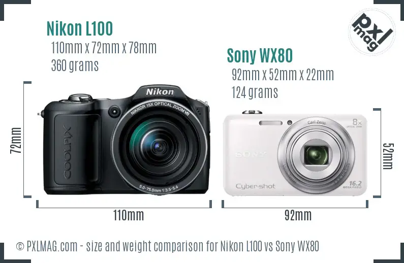 Nikon L100 vs Sony WX80 size comparison
