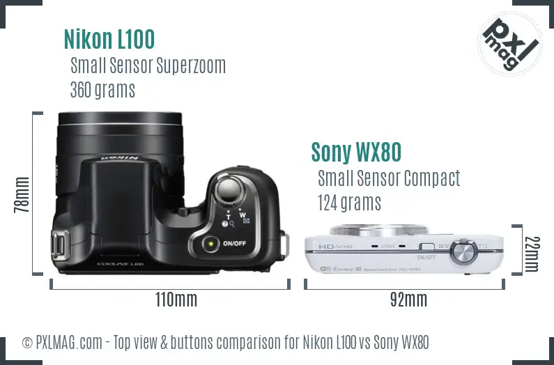 Nikon L100 vs Sony WX80 top view buttons comparison
