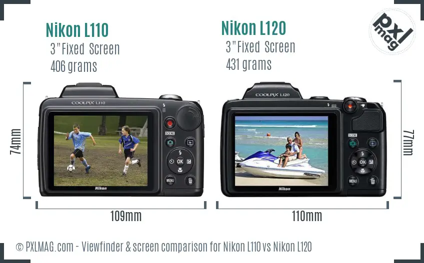 Nikon L110 vs Nikon L120 Screen and Viewfinder comparison