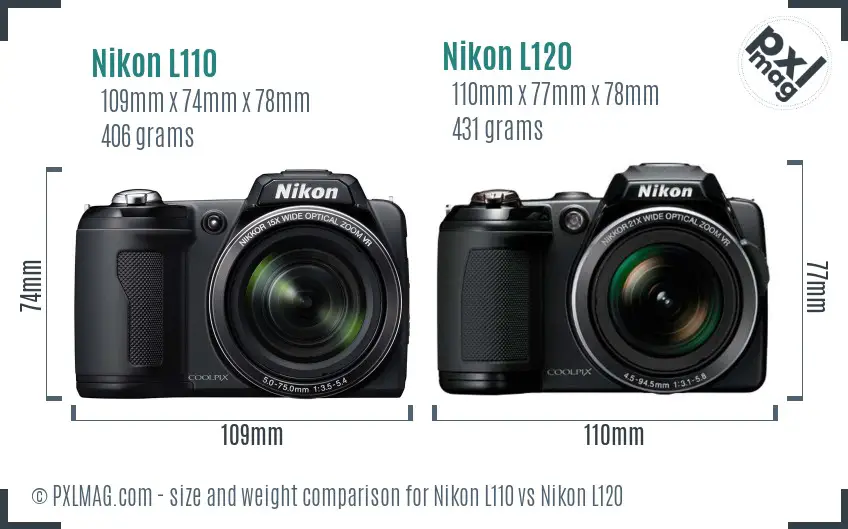 Nikon L110 vs Nikon L120 size comparison