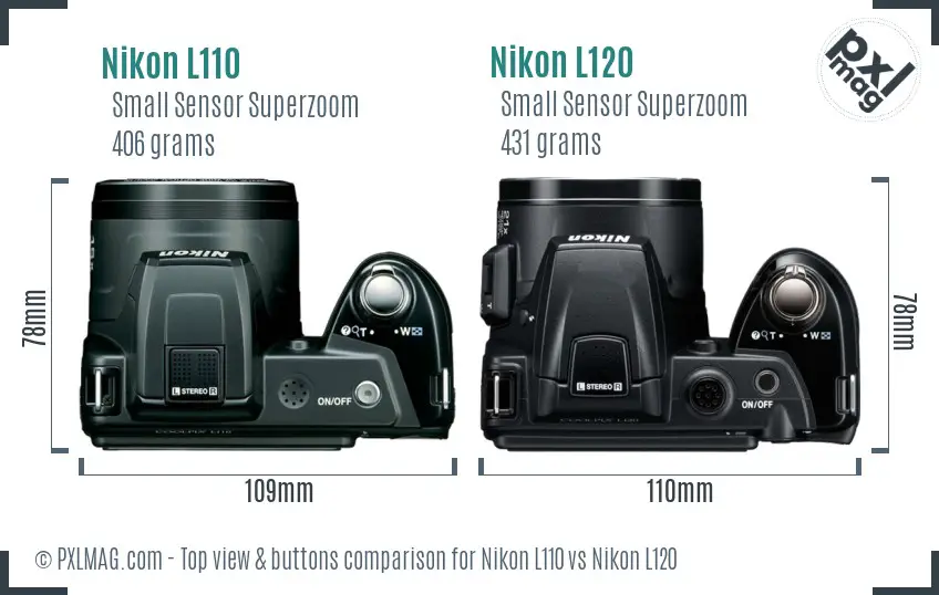 Nikon L110 vs Nikon L120 top view buttons comparison