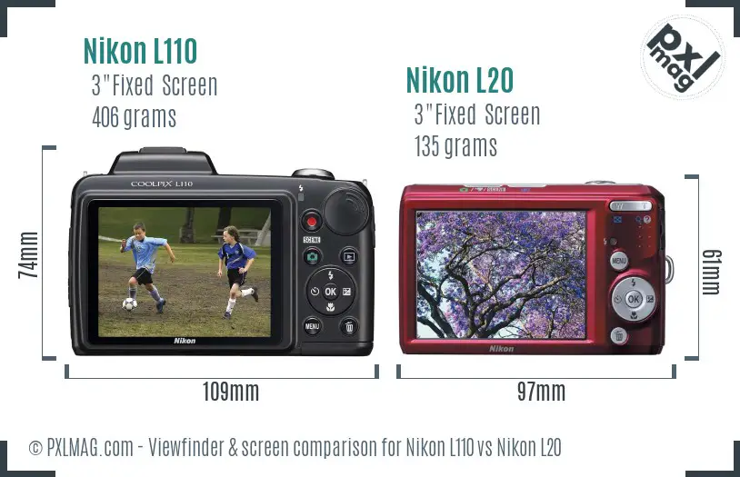 Nikon L110 vs Nikon L20 Screen and Viewfinder comparison