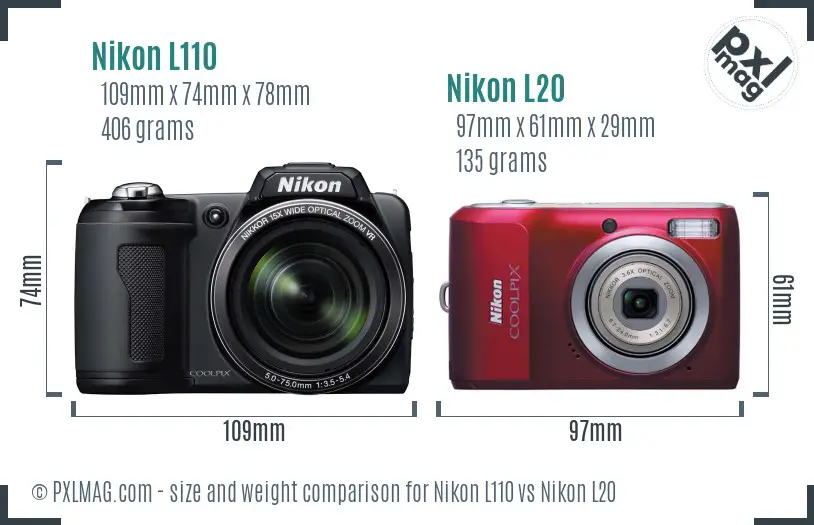 Nikon L110 vs Nikon L20 size comparison