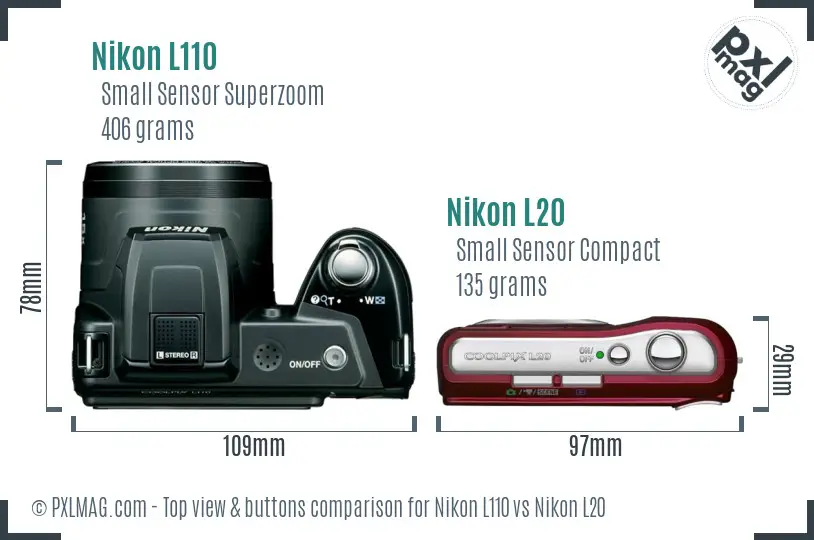 Nikon L110 vs Nikon L20 top view buttons comparison