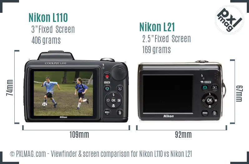 Nikon L110 vs Nikon L21 Screen and Viewfinder comparison