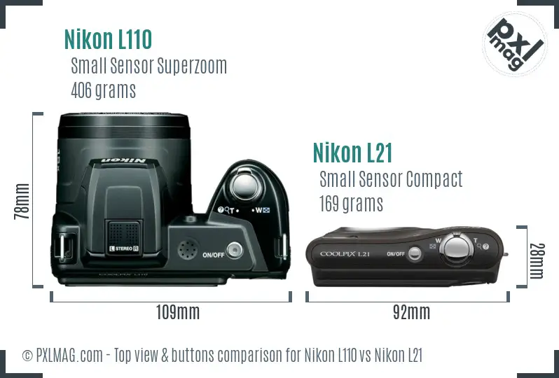 Nikon L110 vs Nikon L21 top view buttons comparison