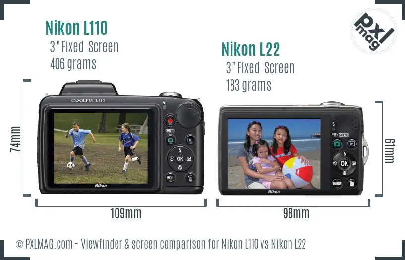 Nikon L110 vs Nikon L22 Screen and Viewfinder comparison