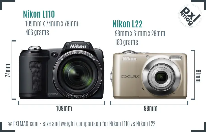 Nikon L110 vs Nikon L22 size comparison