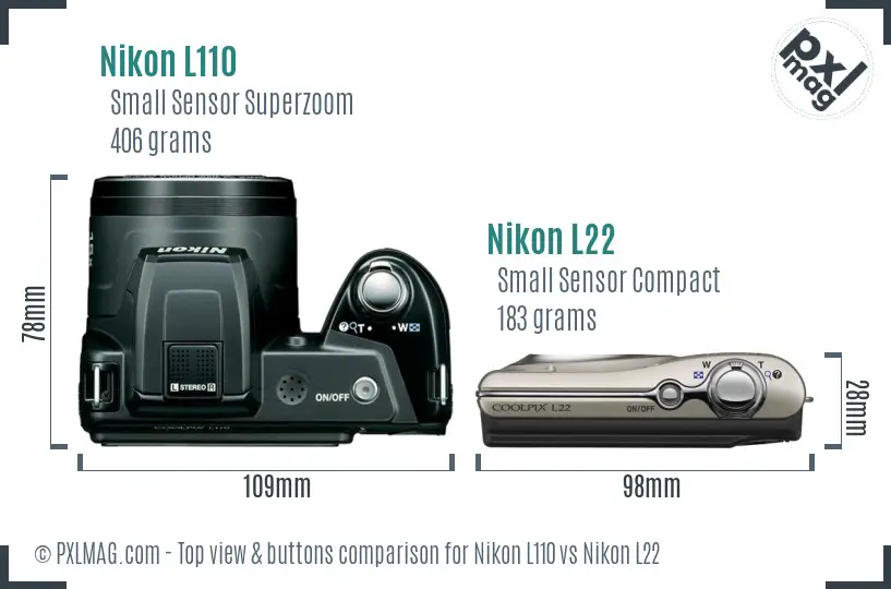 Nikon L110 vs Nikon L22 top view buttons comparison