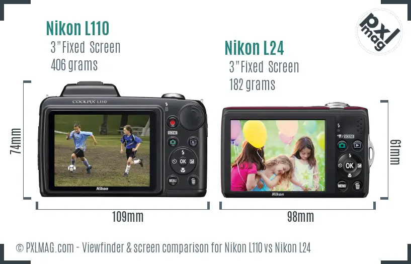 Nikon L110 vs Nikon L24 Screen and Viewfinder comparison