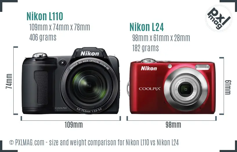 Nikon L110 vs Nikon L24 size comparison