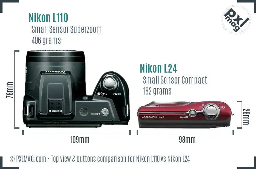 Nikon L110 vs Nikon L24 top view buttons comparison