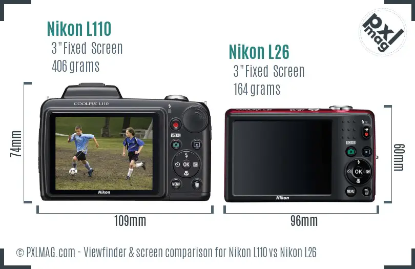Nikon L110 vs Nikon L26 Screen and Viewfinder comparison