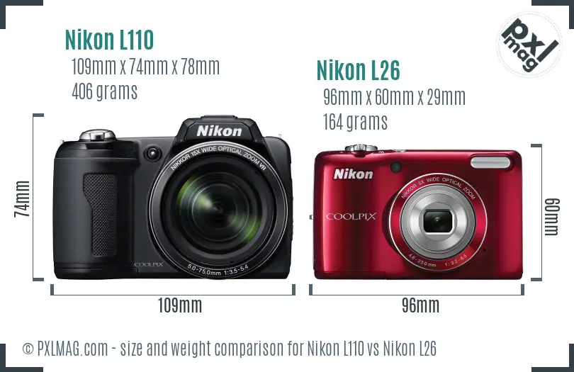 Nikon L110 vs Nikon L26 size comparison