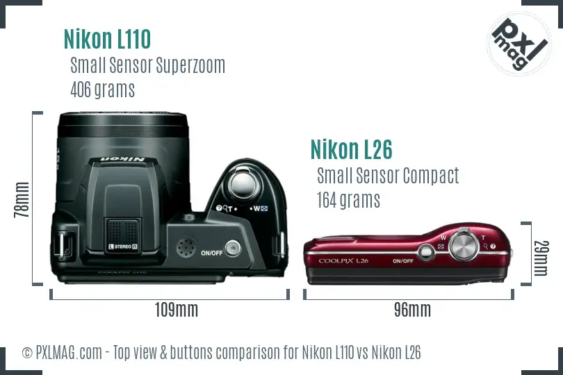 Nikon L110 vs Nikon L26 top view buttons comparison
