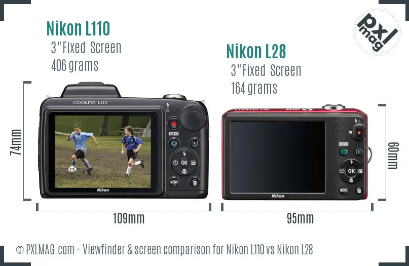 Nikon L110 vs Nikon L28 Screen and Viewfinder comparison