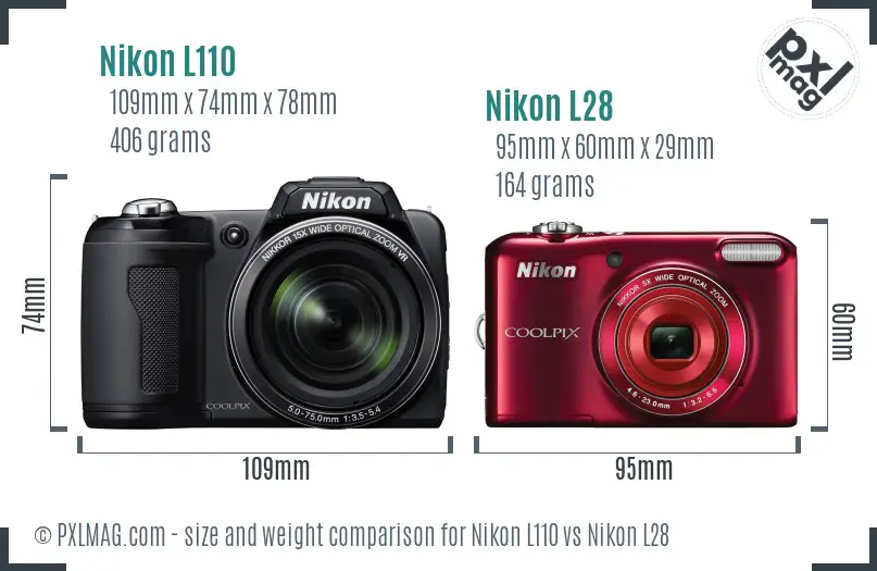 Nikon L110 vs Nikon L28 size comparison