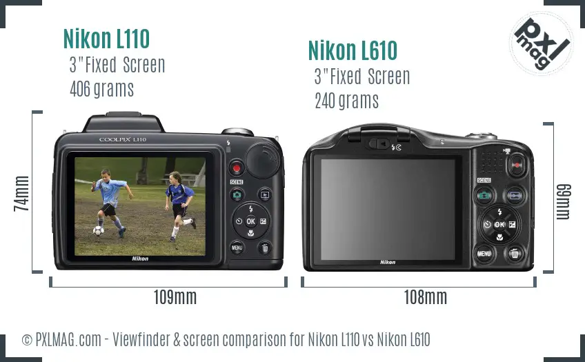 Nikon L110 vs Nikon L610 Screen and Viewfinder comparison