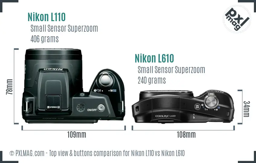 Nikon L110 vs Nikon L610 top view buttons comparison