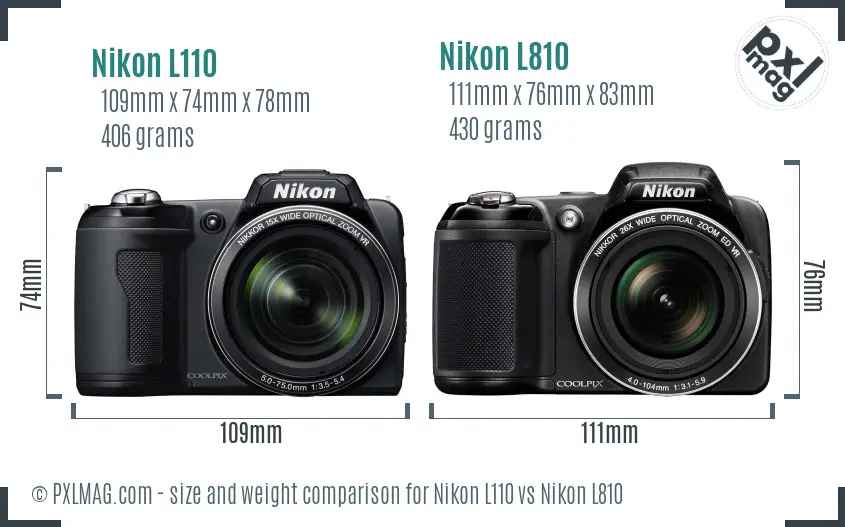 Nikon L110 vs Nikon L810 size comparison