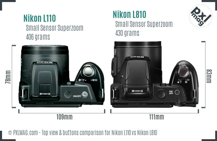 Nikon L110 vs Nikon L810 top view buttons comparison