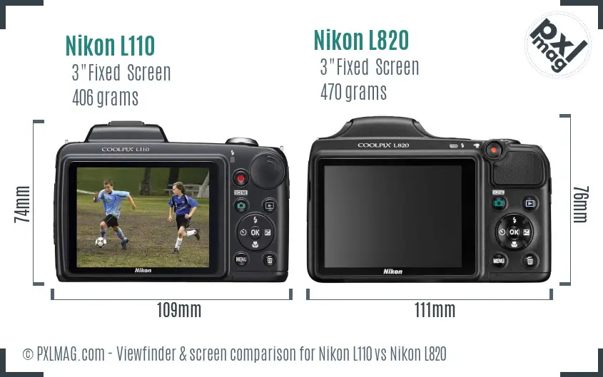 Nikon L110 vs Nikon L820 Screen and Viewfinder comparison