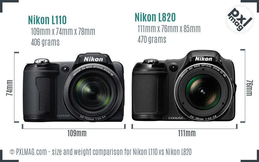 Nikon L110 vs Nikon L820 size comparison
