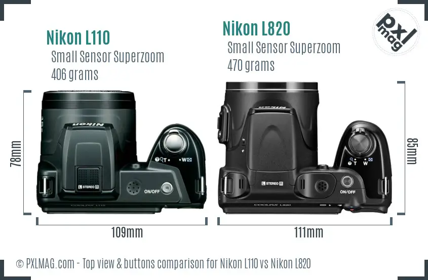 Nikon L110 vs Nikon L820 top view buttons comparison