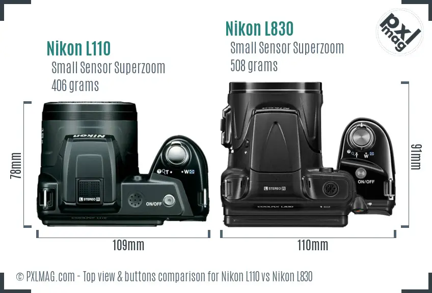 Nikon L110 vs Nikon L830 top view buttons comparison