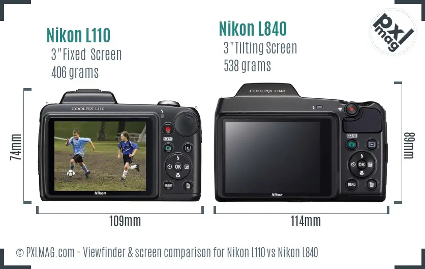 Nikon L110 vs Nikon L840 Screen and Viewfinder comparison