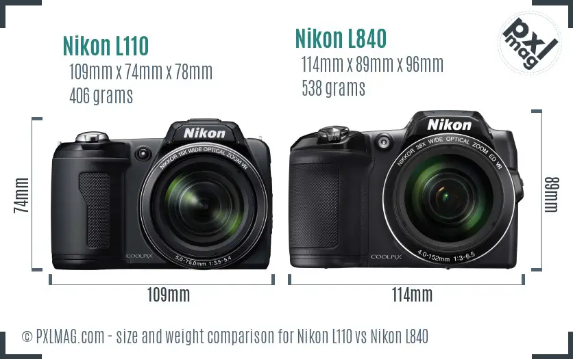 Nikon L110 vs Nikon L840 size comparison