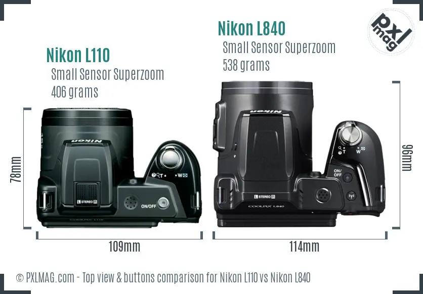 Nikon L110 vs Nikon L840 top view buttons comparison