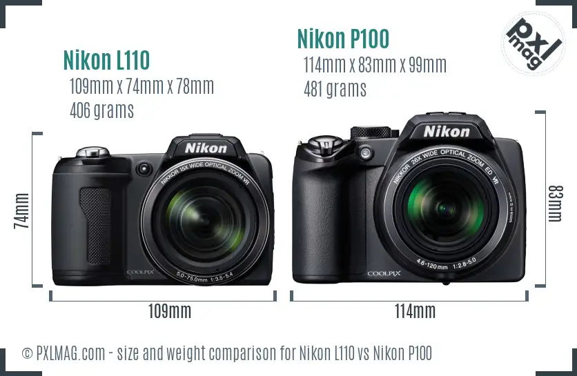 Nikon L110 vs Nikon P100 size comparison Nikon L110 vs Nikon P100 size comparison
