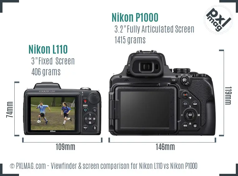 Nikon L110 vs Nikon P1000 Screen and Viewfinder comparison