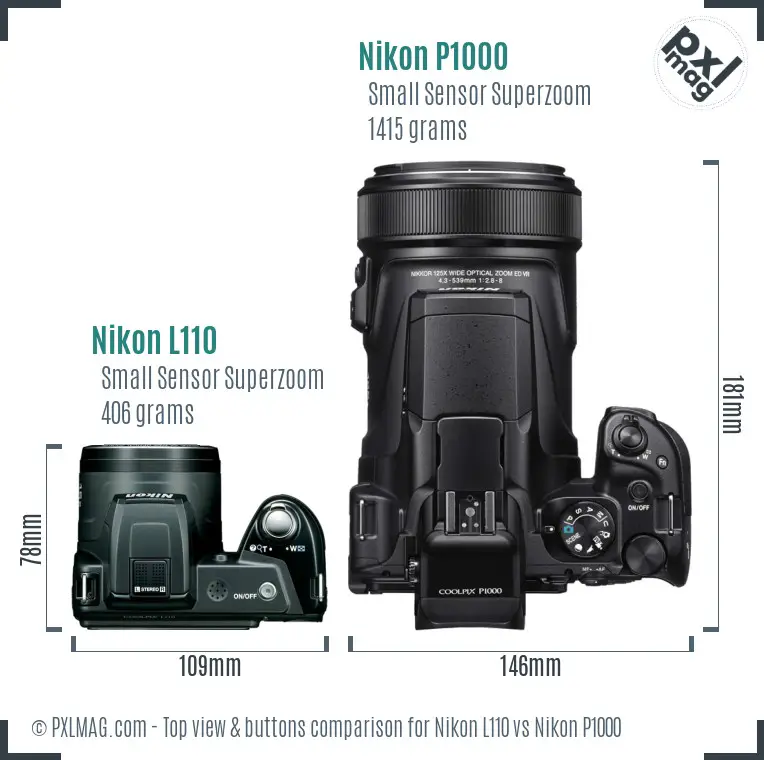Nikon L110 vs Nikon P1000 top view buttons comparison
