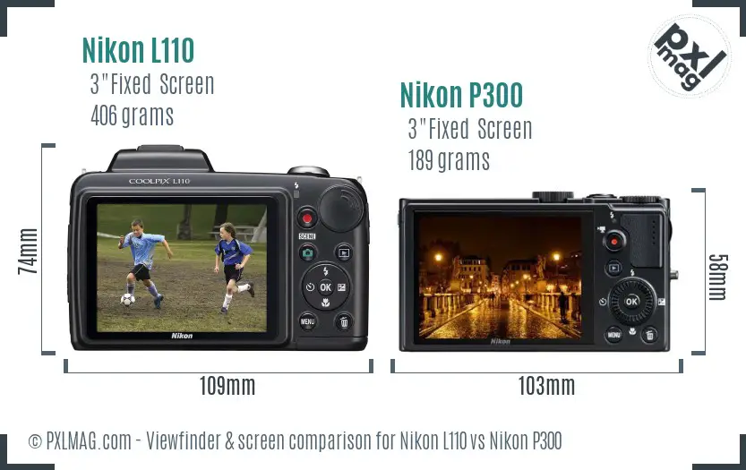 Nikon L110 vs Nikon P300 Screen and Viewfinder comparison