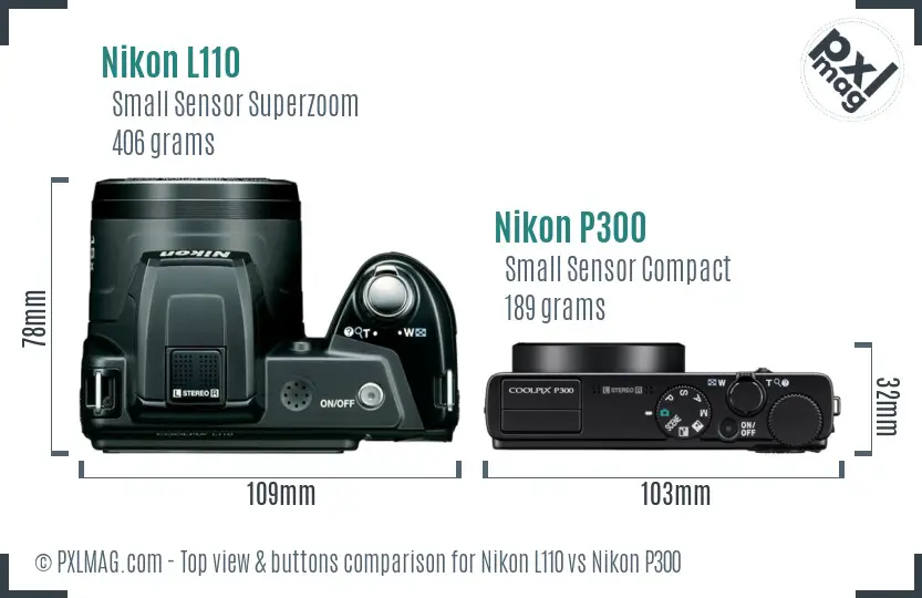 Nikon L110 vs Nikon P300 top view buttons comparison