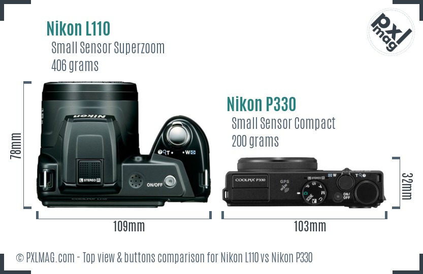 Nikon L110 vs Nikon P330 top view buttons comparison