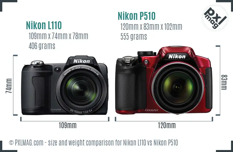 Nikon L110 vs Nikon P510 size comparison Nikon L110 vs Nikon P510 size comparison