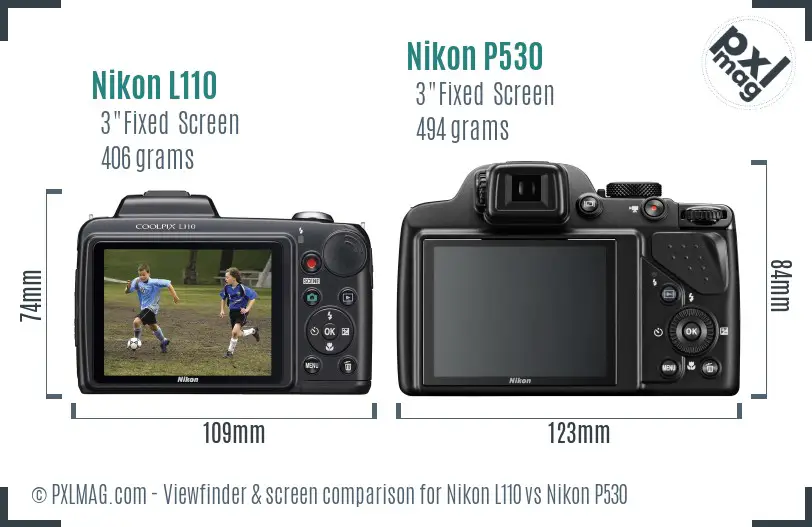 Nikon L110 vs Nikon P530 Screen and Viewfinder comparison
