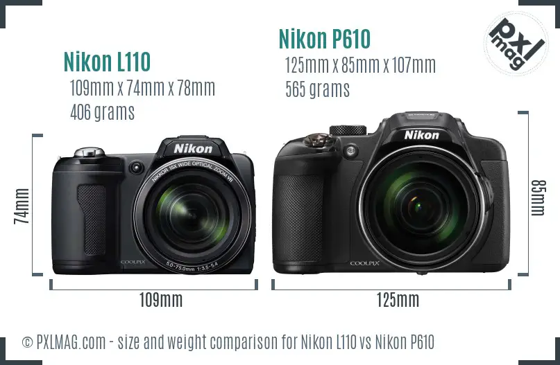Nikon L110 vs Nikon P610 size comparison Nikon L110 vs Nikon P610 size comparison