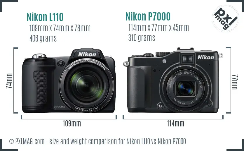 Nikon L110 vs Nikon P7000 size comparison
